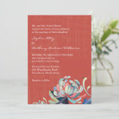 Elegant Chrysanthemums Rustic Red Wedding Kaart (Staand voorkant)