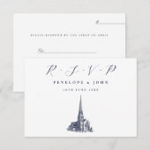 Elegant Church Illustration Religious Wedding RSVP Kaartje (Voorkant / Achterkant)
