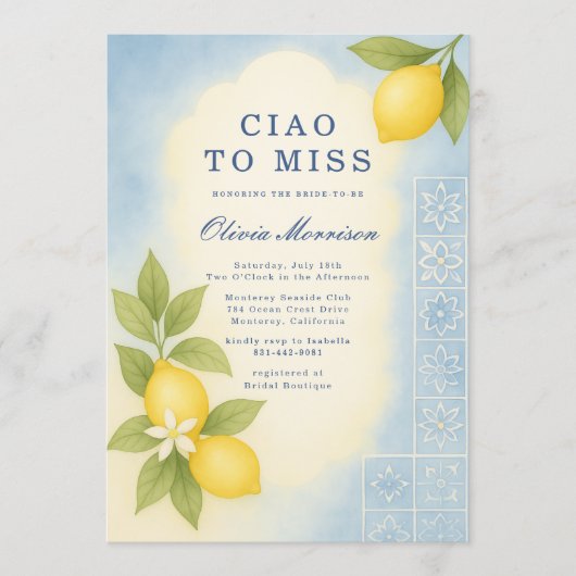 Elegant Ciao to Miss Italian Bridal Shower Kaart (Voorkant)