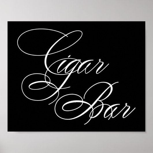 Elegant Cigar Bar, wit script | Horizontale tabel Poster (Voorkant)