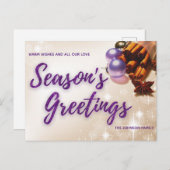 Elegant Cinnamon Paarse Glitter Script Kerstmis Feestdagenkaart (Voorkant / Achterkant)