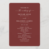 Elegant Cinnamon Red Wedding Ceremony Programme Programmakaart (Voorkant)
