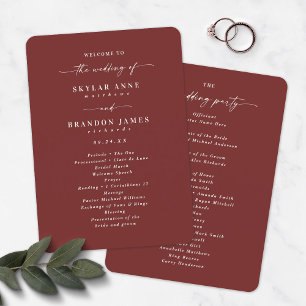 Elegant Cinnamon Red Wedding Ceremony Programme Programmakaart