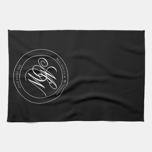 Elegant Cirkel Monogram Script Theedoek (Horizontaal)