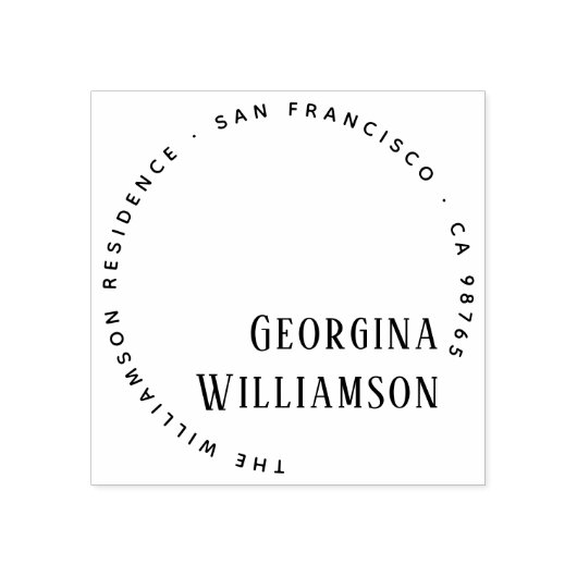 Elegant Cirkel Typografie Naam Retouradres Rubberstempel (Afrduk)