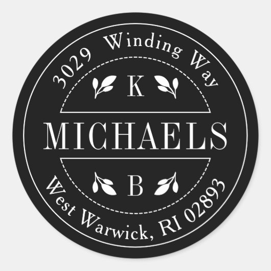 Elegant Cirkelmonogram Achternaam Retouradres Ronde Sticker (Voorkant)