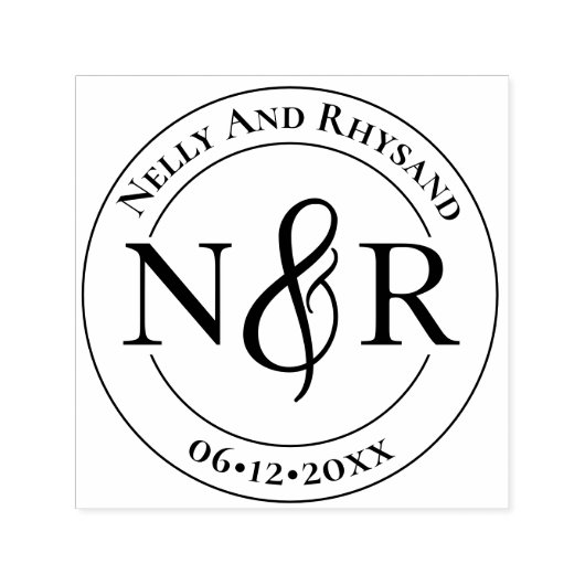Elegant cirkelvormig monogram met Ampersand bruilo Zelfinktende Stempel (Design)