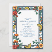 Elegant citroen botanisch blauw mediterraan huweli kaart (Voorkant)