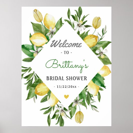 Elegant Citroen Citrus Bruiloft Ontvangstbord Poster (Voorkant)