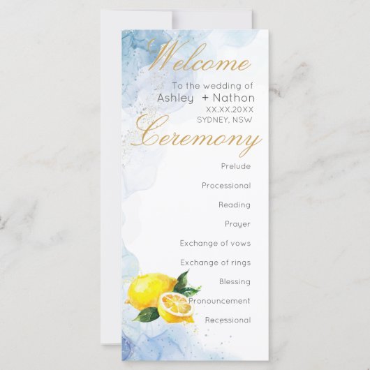 Elegant Citroen Geel & Blauw Waterverf Bruiloft (Voorkant)