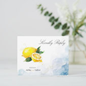 Elegant Citroen Geel & Blauw Waterverf Bruiloft Briefkaart (Staand voorkant)