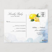 Elegant Citroen Geel & Blauw Waterverf Bruiloft Briefkaart (Achterkant)