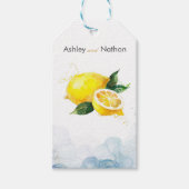 Elegant Citroen Geel & Blauw Waterverf Bruiloft Cadeaulabel (Voorkant)