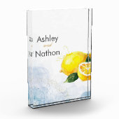 Elegant Citroen Geel & Blauw Waterverf Bruiloft Fotoblokken (Links)