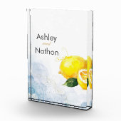 Elegant Citroen Geel & Blauw Waterverf Bruiloft Fotoblokken (Rechts)