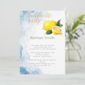 Elegant Citroen Geel & Blauw Waterverf Bruiloft Kaart (Staand voorkant)