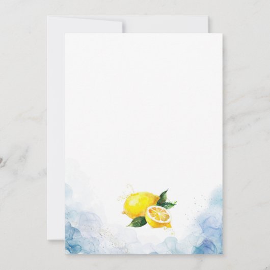Elegant Citroen Geel & Blauw Waterverf Bruiloft Kaart (Achterkant)