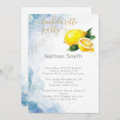 Elegant Citroen Geel & Blauw Waterverf Bruiloft Kaart (Voorkant / Achterkant)