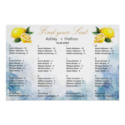 Elegant Citroen Geel & Blauw Waterverf Bruiloft Perfect Poster (Voorkant)