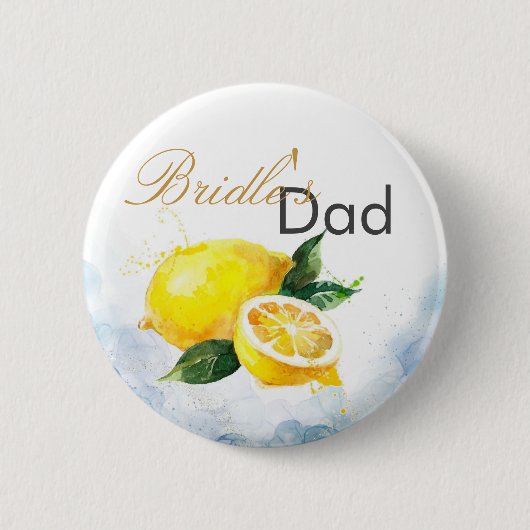 Elegant Citroen Geel & Blauw Waterverf Bruiloft Ronde Button 5,7 Cm (Voorkant)