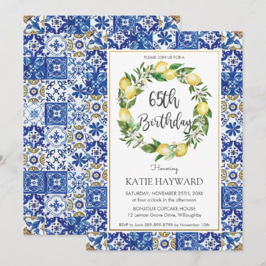 Elegant Citroen Mediterraan 65e Verjaardagsfeestje Kaart (Voorkant / Achterkant)