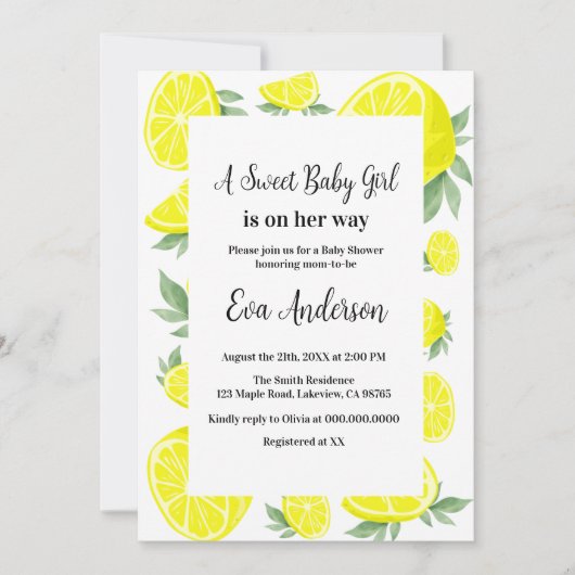 Elegant citroenen Baby shower Kaart (Voorkant)