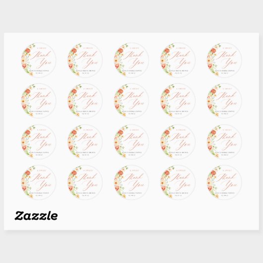Elegant Citrus Bloemige Bruiloftsfeest Favor Ronde Sticker (Vel)