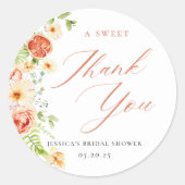 Elegant Citrus Bloemige Bruiloftsfeest Favor Ronde Sticker (Voorkant)