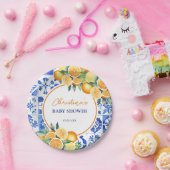 Elegant Citrus Blue Tegels Baby shower Papieren Bordje (Feest)