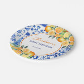 Elegant Citrus Blue Tegels Baby shower Papieren Bordje (Gekanteld)
