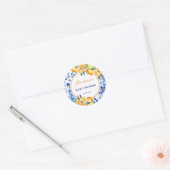 Elegant Citrus Blue Tegels Baby shower Ronde Sticker (Envelop)