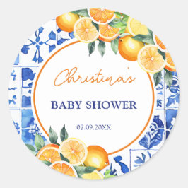 Elegant Citrus Blue Tegels Baby shower Ronde Sticker