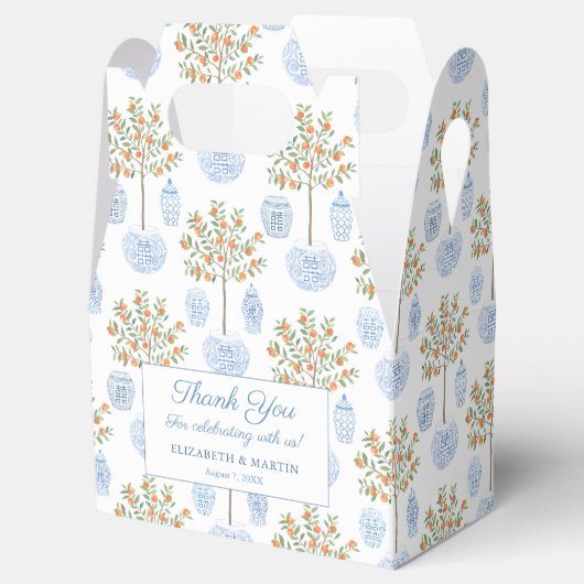 Elegant Citrus Blue White China Weddenschap Bedank Bedankdoosjes (Geopend)