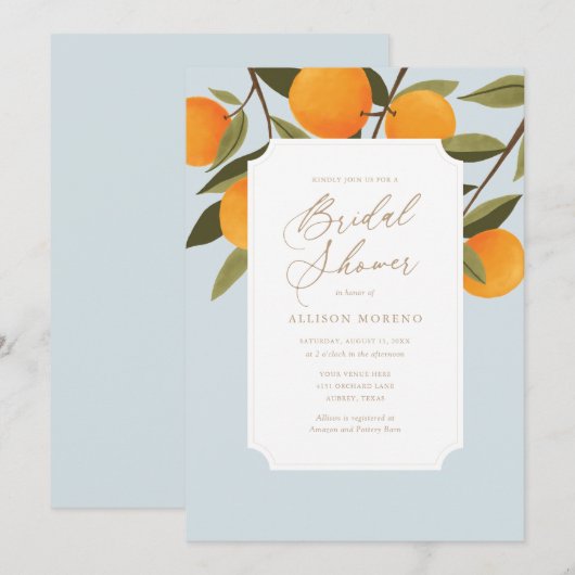 Elegant Citrus Botanical Bridal Shower Invitation Kaart (Voorkant / Achterkant)