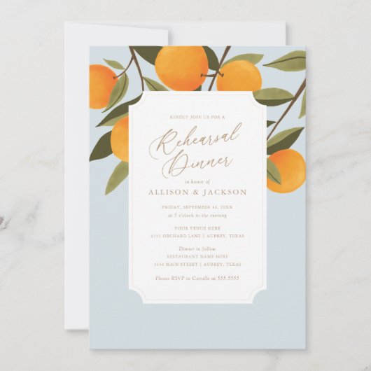 Elegant Citrus Botanical Rehearsal Dinner Invitati Kaart (Voorkant)