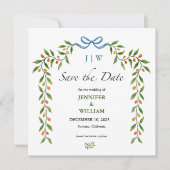 Elegant Citrus en greenery monogrammed bruiloft Kaart (Voorkant)