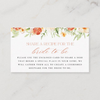 Elegant Citrus Floral Bridal Shower Recipe Request Informatiekaartje