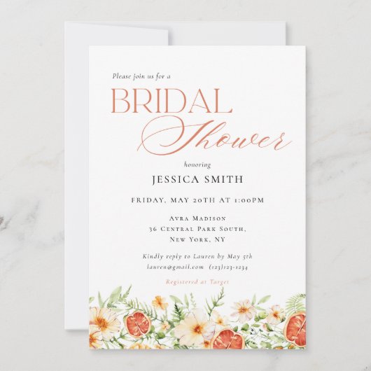 Elegant Citrus Floral Vrijgezellenfeest Kaart (Voorkant)