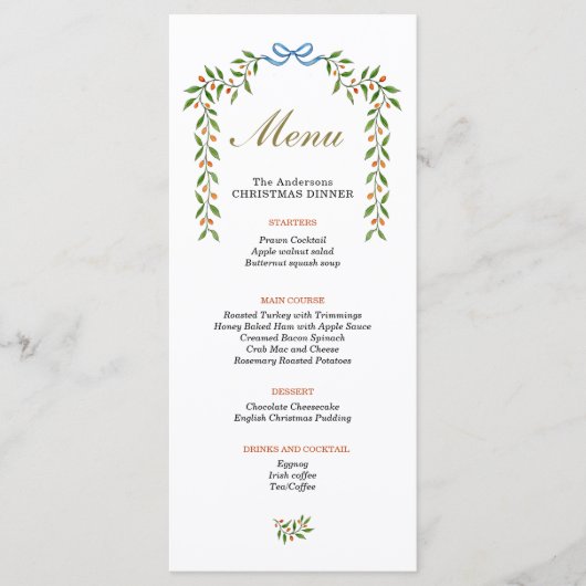Elegant Citrus garland Kerstmis menu (Voorkant)
