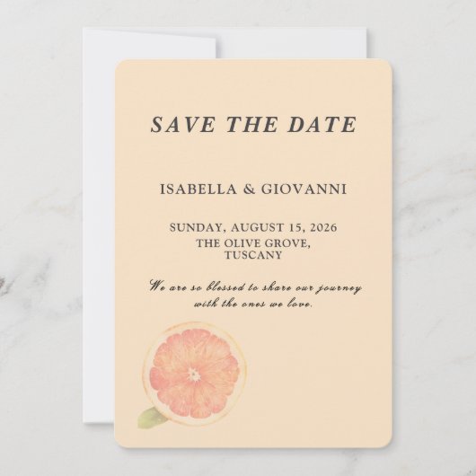 Elegant Citrus Grapefruit Wedding Save the Date Kaart (Voorkant)