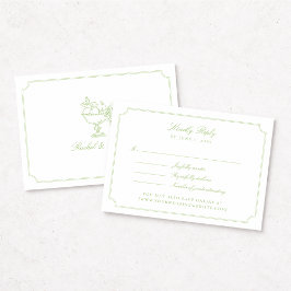 Elegant Citrus Green Double Frame Wedding RSVP Car Kaartje