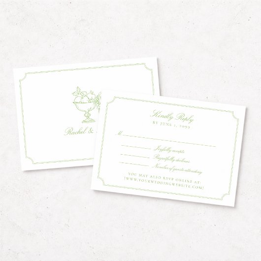 Elegant Citrus Green Double Frame Wedding RSVP Car Kaartje