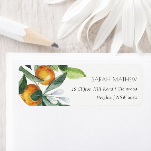 Elegant Citrus Oranje Botanical Boho Adres Etiket (Insitu)