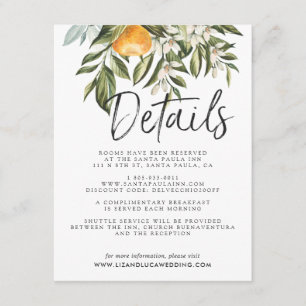 Elegant Citrus Orchard Boho Wedding Guest Details Informatiekaartje