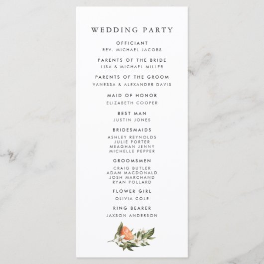 Elegant Citrus Orchard Wedding Ceremony Programme Programmakaart (Achterkant)