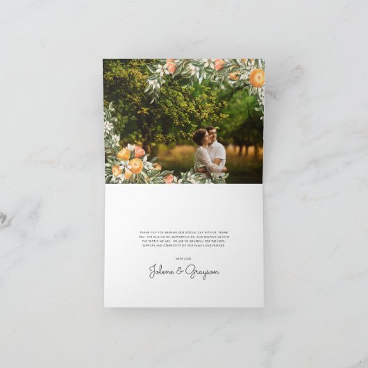 Elegant Citrus Orchard Weduwfoto Hartelijk dank Bedankkaart (Binnen)