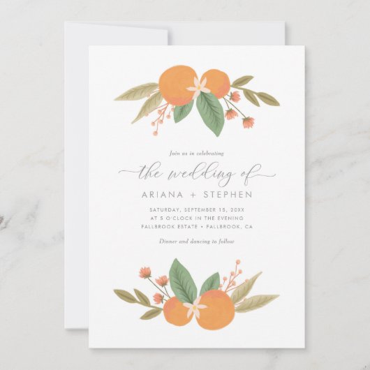 Elegant Citrus Sinaasappels Wedding Invitation Kaart (Voorkant)