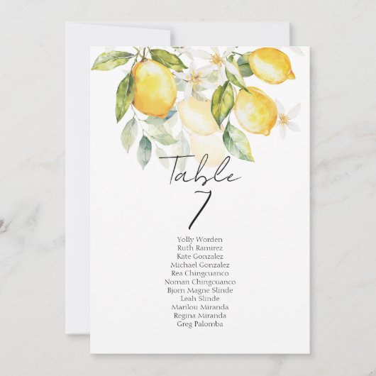 Elegant citrus table number seating chart cards (Voorkant)