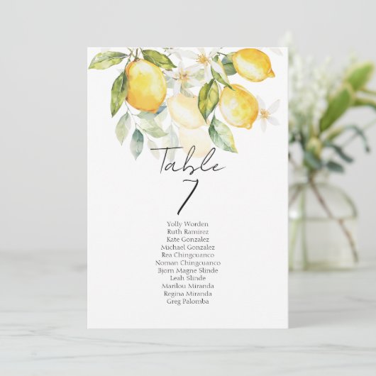 Elegant citrus table number seating chart cards (Staand voorkant)