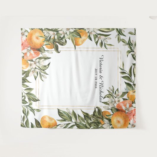 Elegant Citrus Wedding Photo Booth Backdrop Wandkleed (Voorkant (horizontaal))